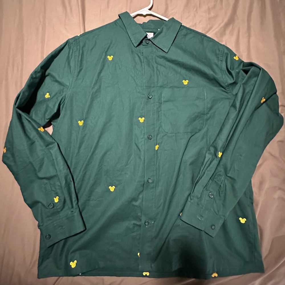 Disney Green Dress Shirt with Yellow Accents